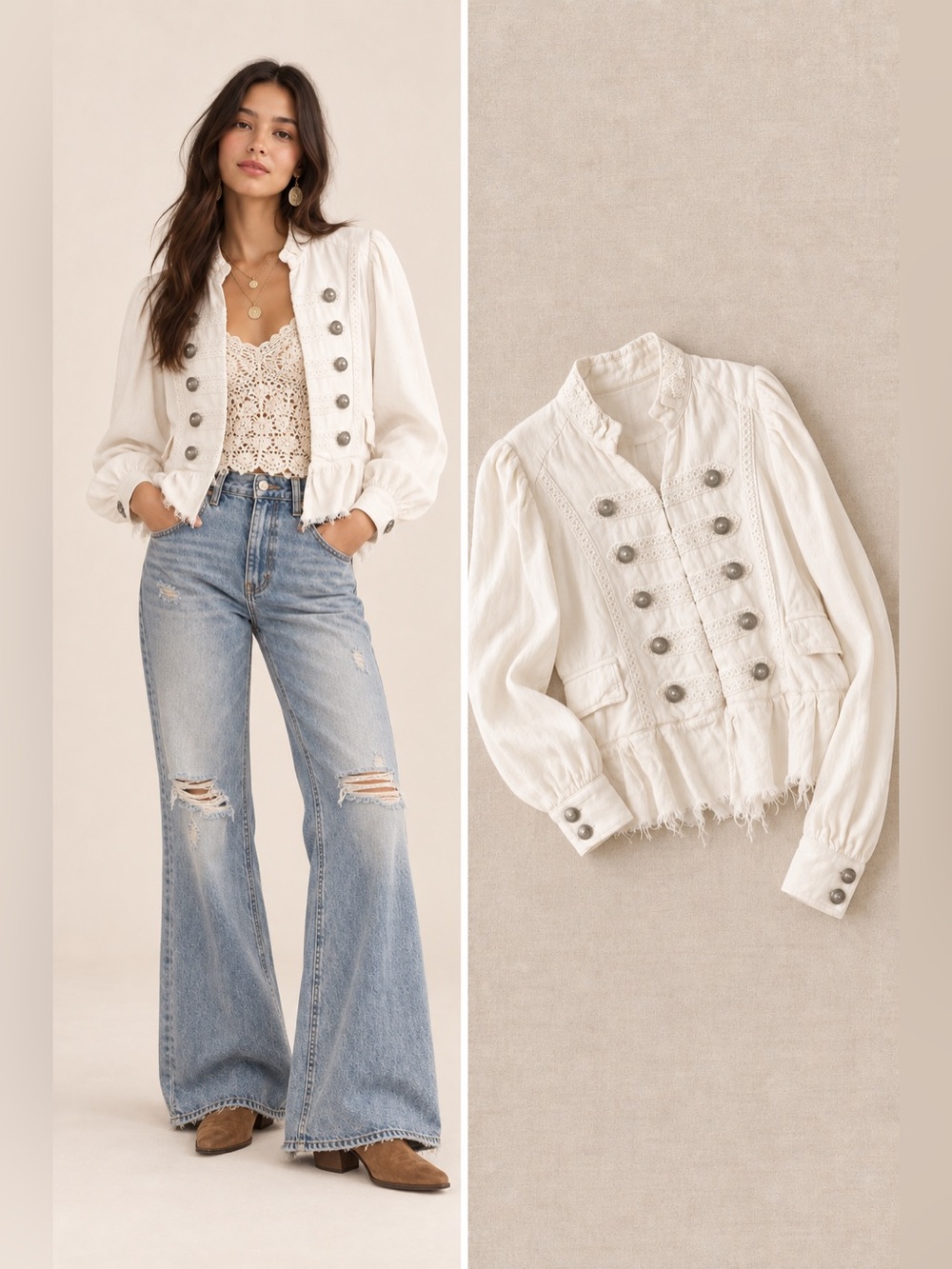 NWT! Free People Ariana White Linen Military Jacket Sz M